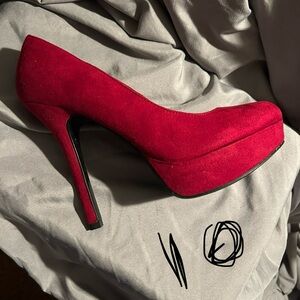 Red suede stiletto platforms